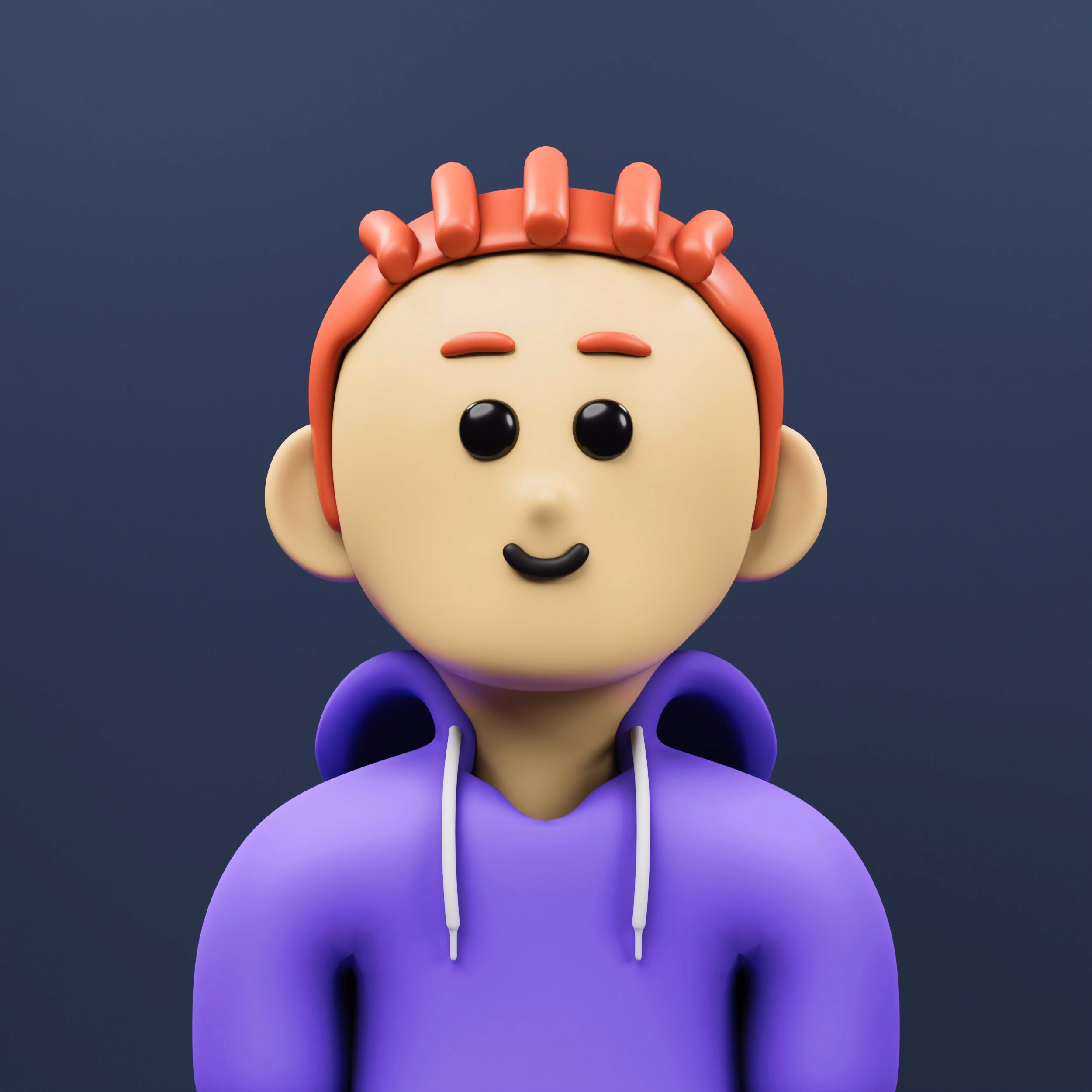 A cartoon character wearing a purple shirt and a red headband